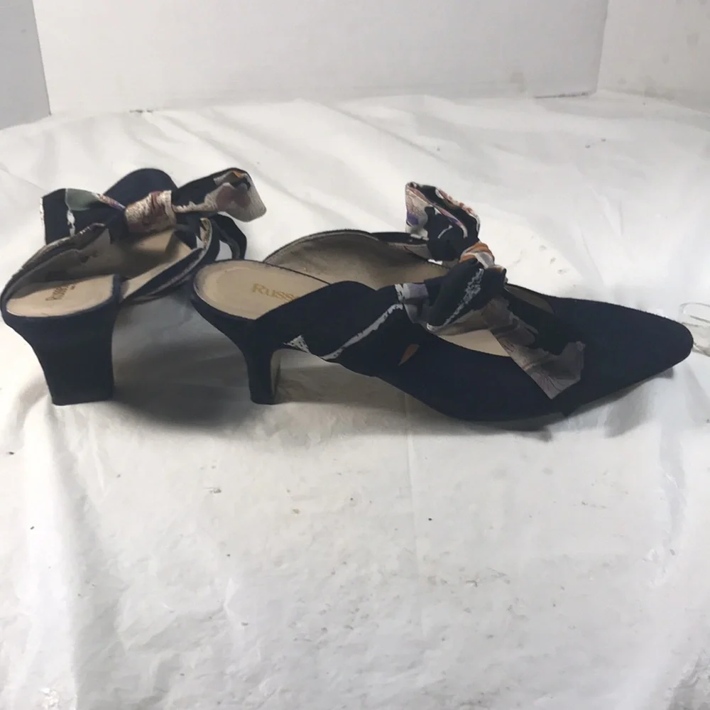 Russell and Bromley Elegant Blue Suede Women's Mules With a Tied Bow Accent